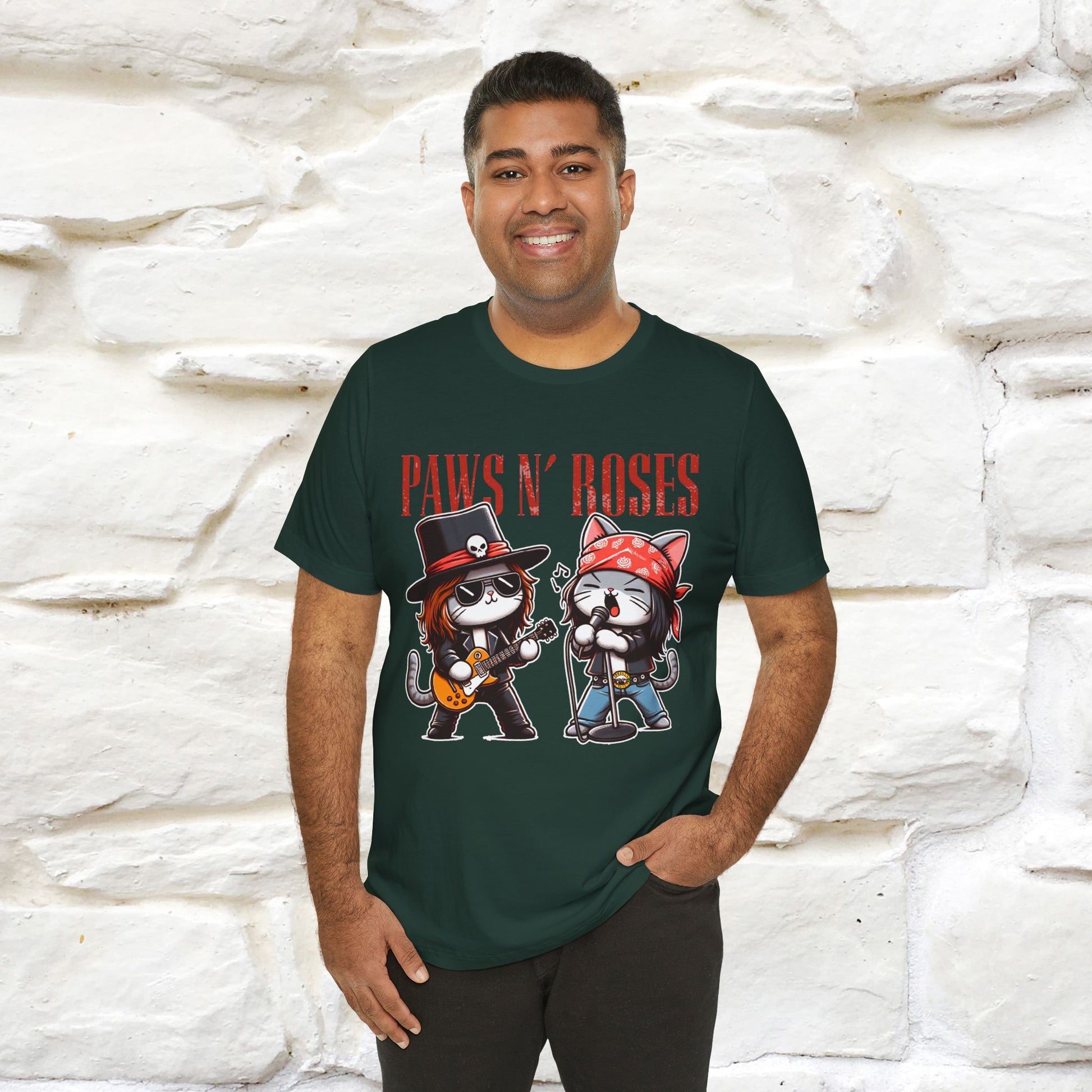Paws N' Roses T-Shirt | Rock-Inspired Cat Lover  | Nunu&Miao Studio - Nunu&Miao Studio