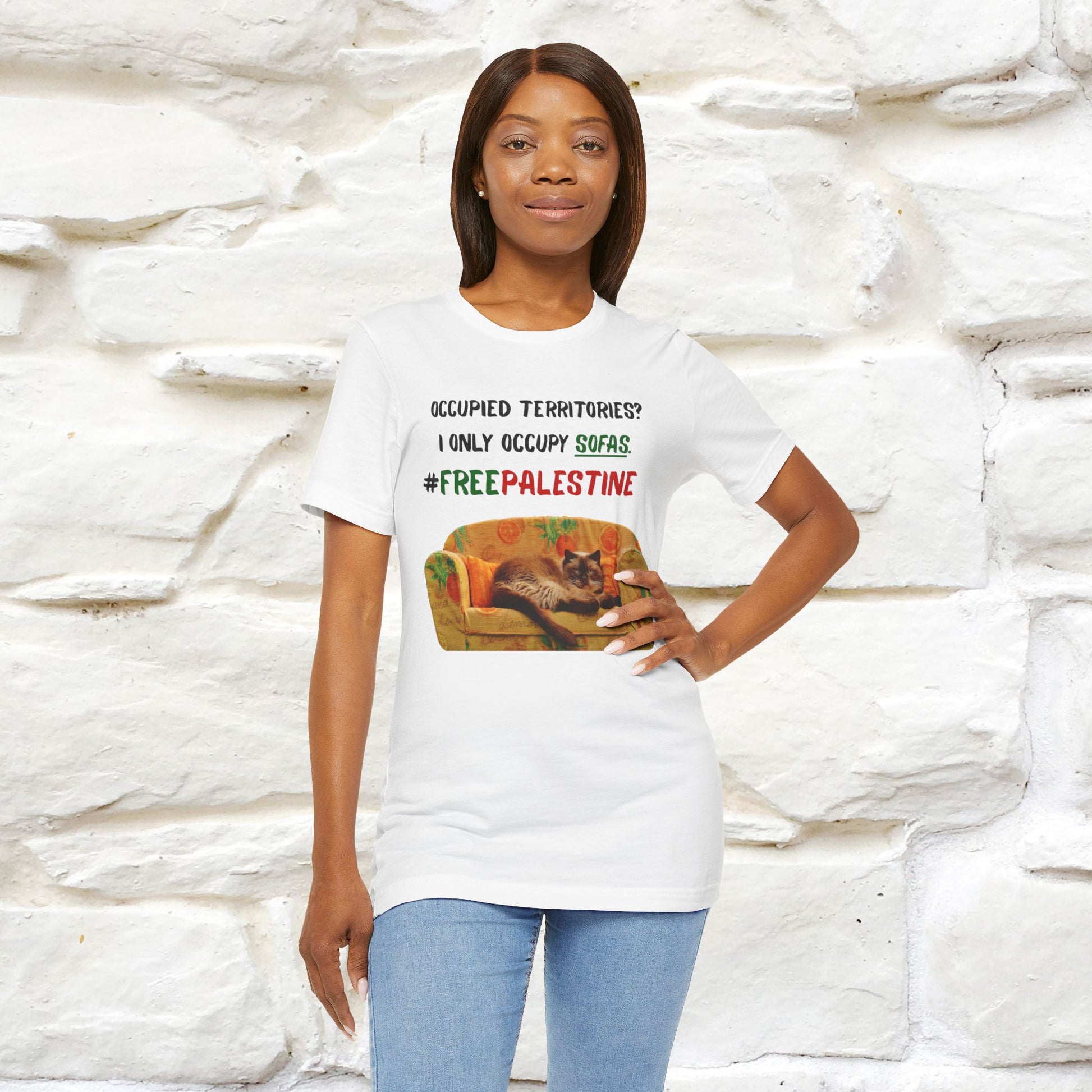 "Occupied territories?  I only occupy sofas. FreePalestine" Cat T-shirt |Nunu&Miao Studio - Nunu&Miao Studio