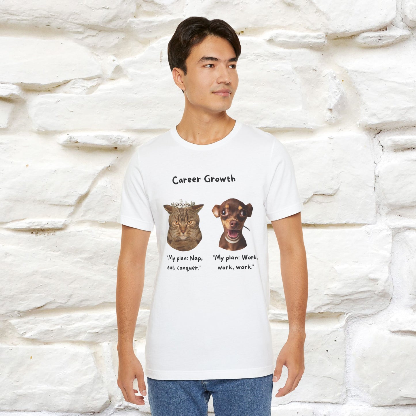 "Career Growth: Cat vs. Dog" | Cat T-Shirt | Nunu&Miao Studio - Nunu&Miao Studio
