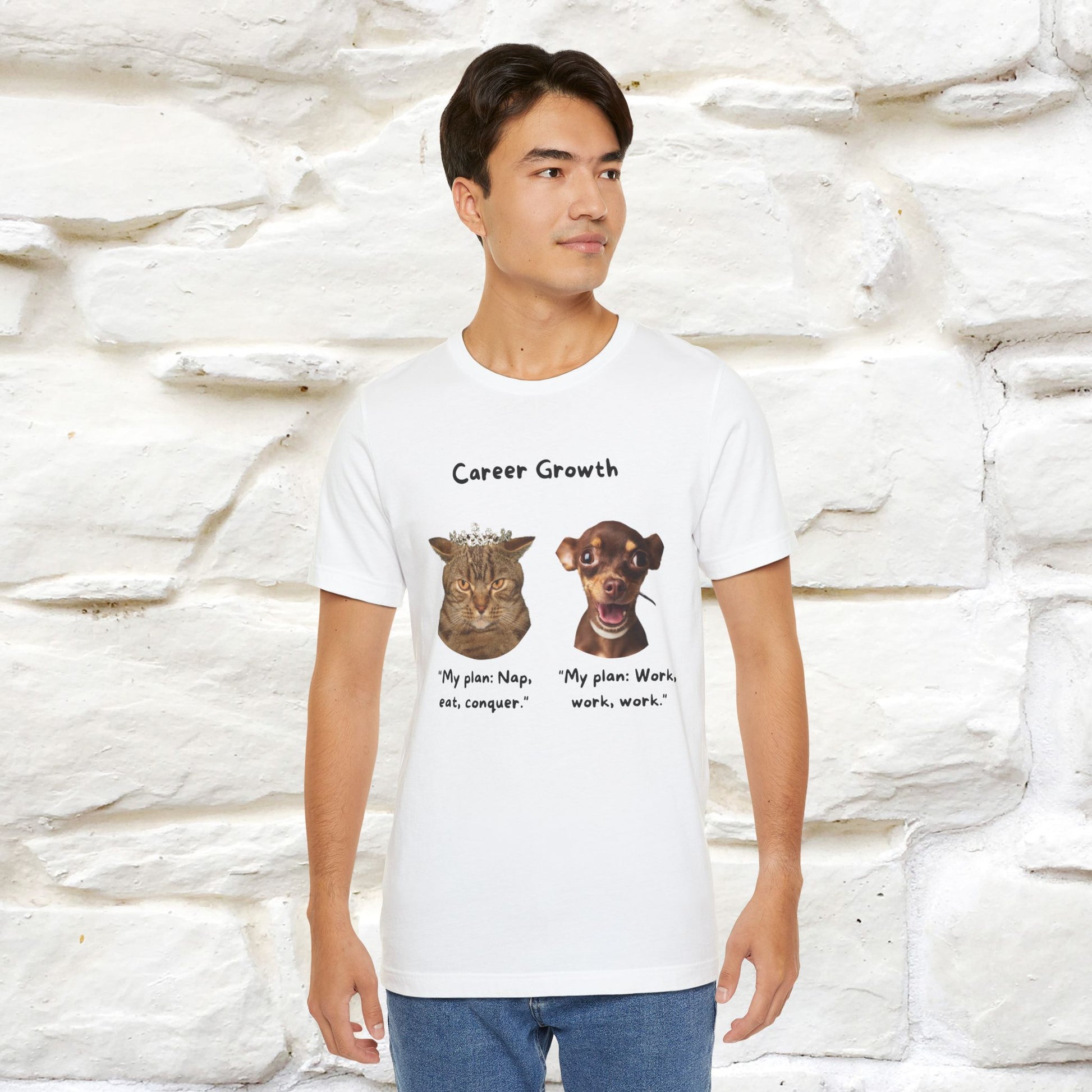 "Career Growth: Cat vs. Dog" | Cat T-Shirt | Nunu&Miao Studio - Nunu&Miao Studio