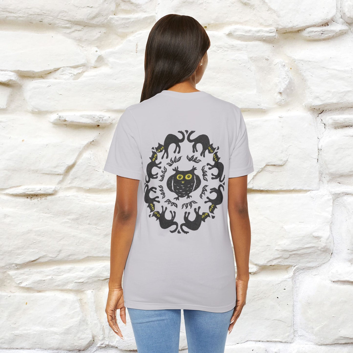 ''Black Cat Circle'' Cat T-Shirt Front and Back Design | Nunu&Miao Studio - Nunu&Miao Studio