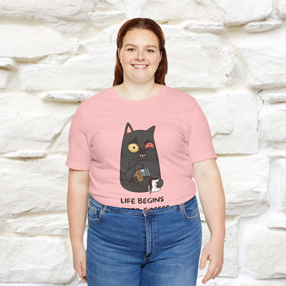 ''Life Begings After Coffe''  Cat T-shirt for Men and Women  100% Cotton*