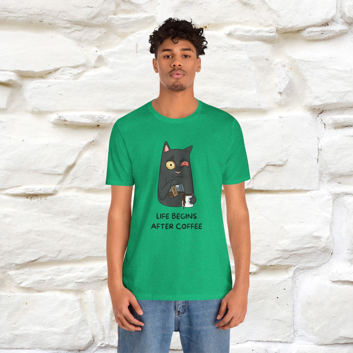 ''Life Begings After Coffe''  Cat T-shirt for Men and Women  100% Cotton* - Nunu&Miao Studio