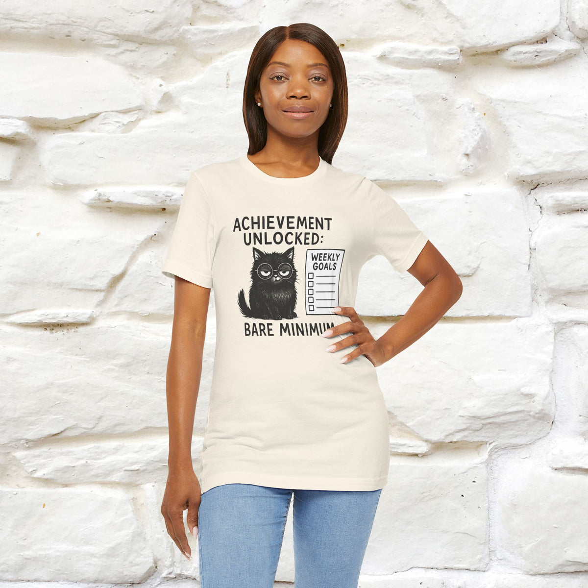 "Achievement Unlocked Bare Minimum." |Cat T-Shirt | Nunu&Miao Studio