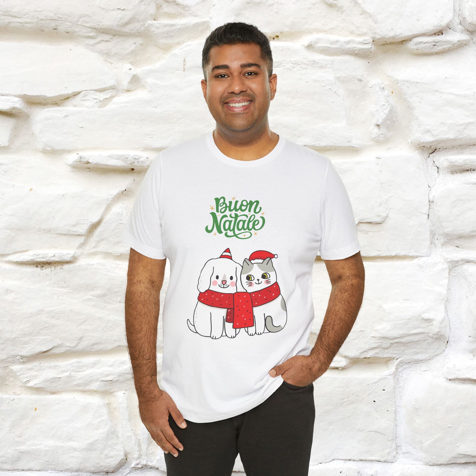 ''Buon Natale Cat and Dog'' Christmas T-shirt  | Nunu&Miao Studio - Nunu&Miao Studio