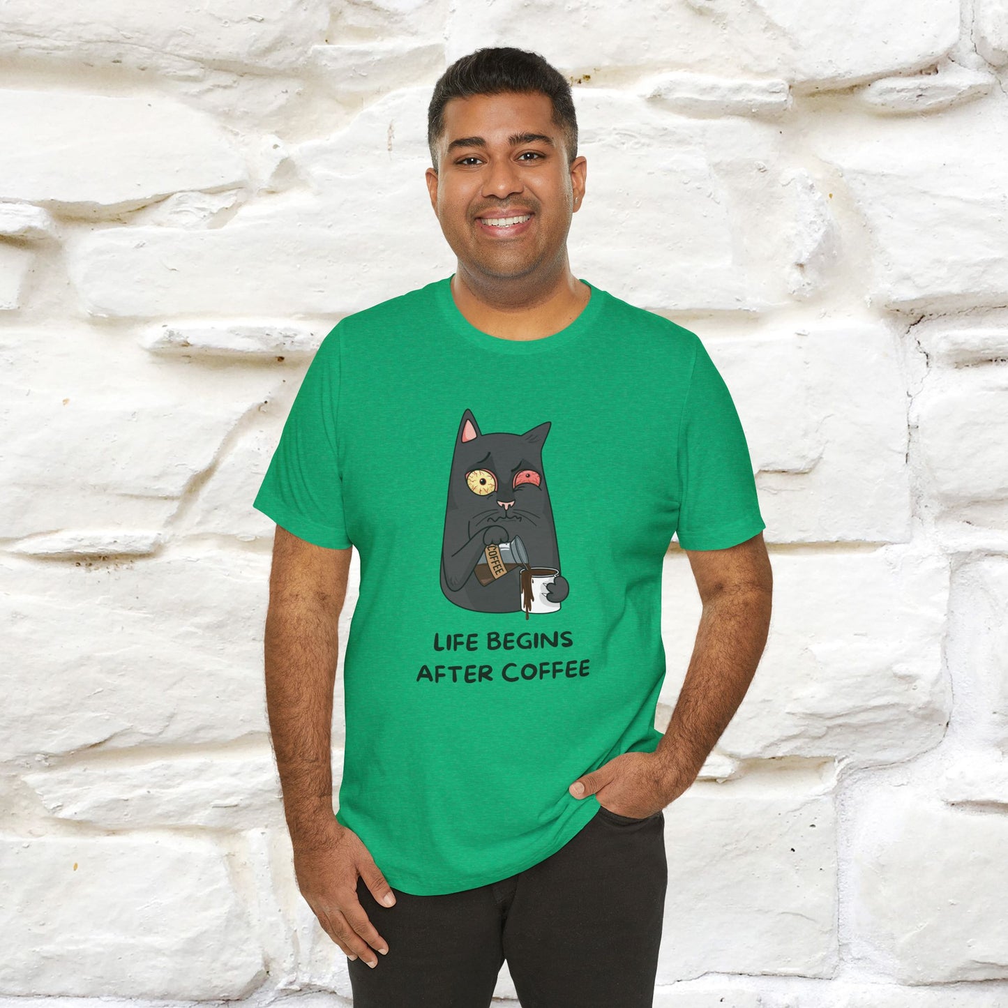 ''Life Begings After Coffe''  Cat T-shirt for Men and Women  100% Cotton* - Nunu&Miao Studio