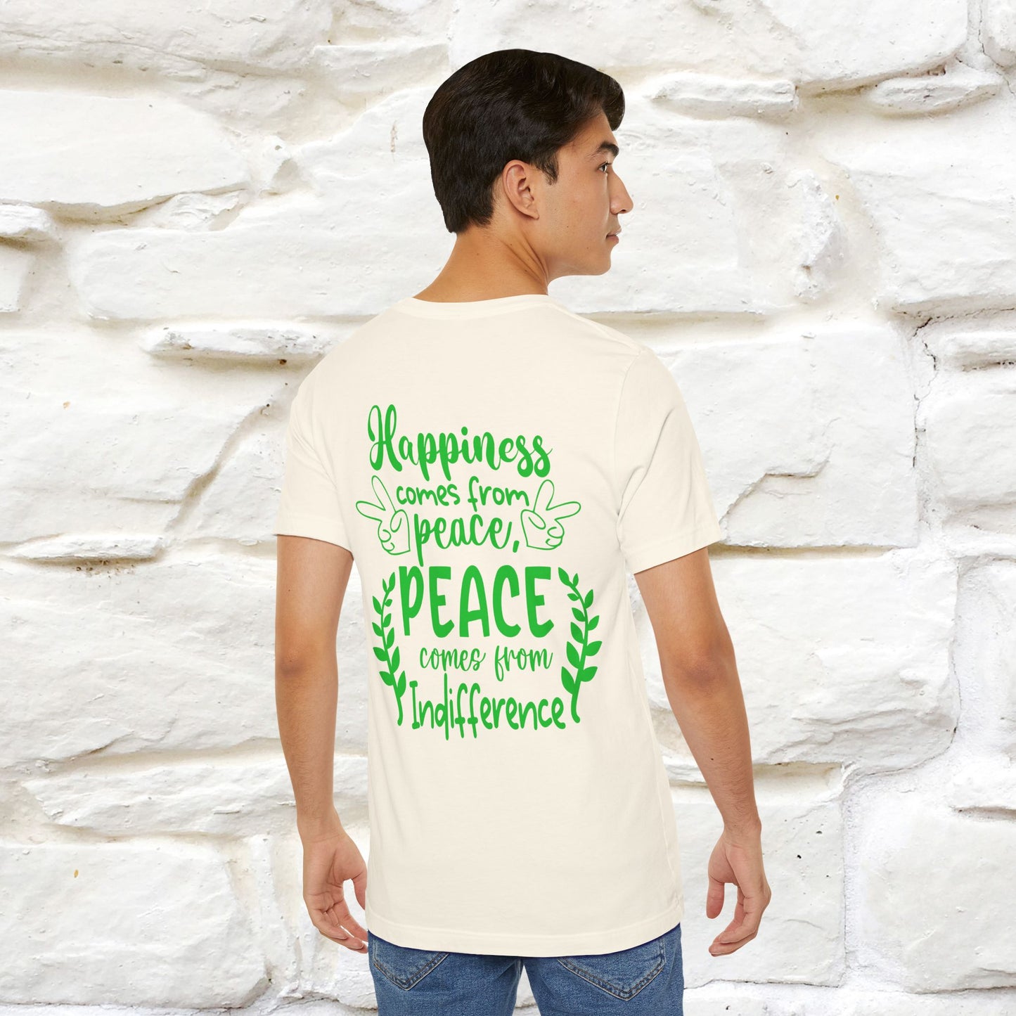 "Happiness Comes From Peace, Peace Comes From Indifference" Cat T-Shirt| Front & Back Design | Nunu&Miao Studio - Nunu&Miao Studio