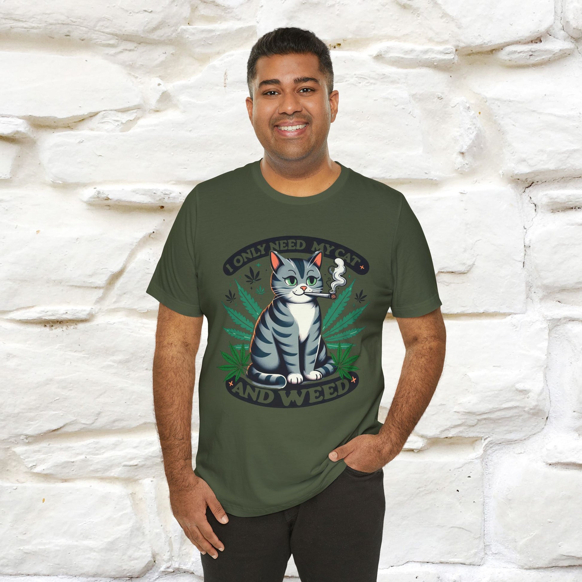 ''I Only Need My Cat and Weed'' Funny T-Shirt | Nunu&Miao Studio - Nunu&Miao Studio