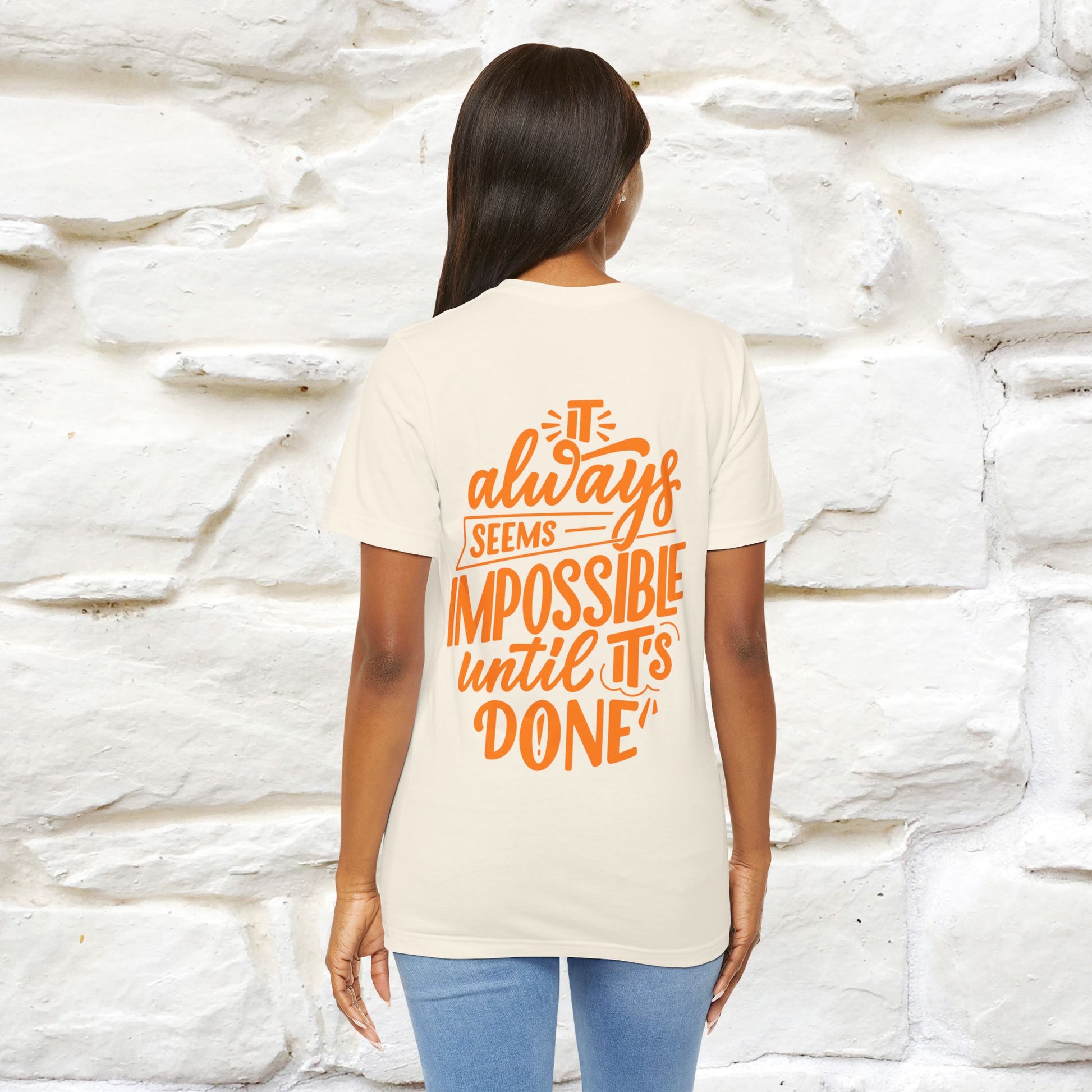 "It Always Seems Impossible Until It’s Done" Cat T-Shirt| Front & Back Design | Nunu&Miao Studio - Nunu&Miao Studio