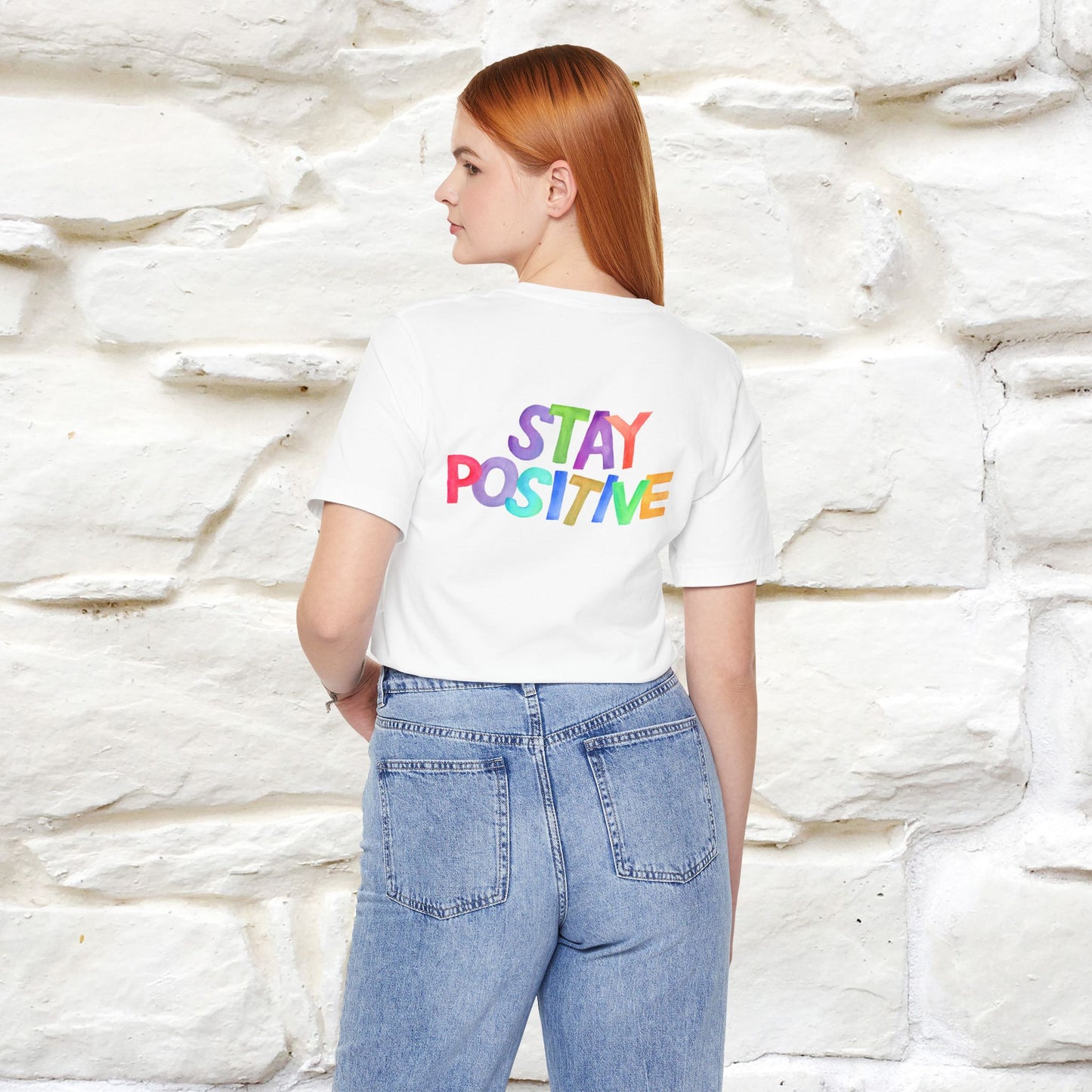 "Stay Positive'' Cat T-Shirt | Front & Back Design | Nunu&Miao Studio - Nunu&Miao Studio