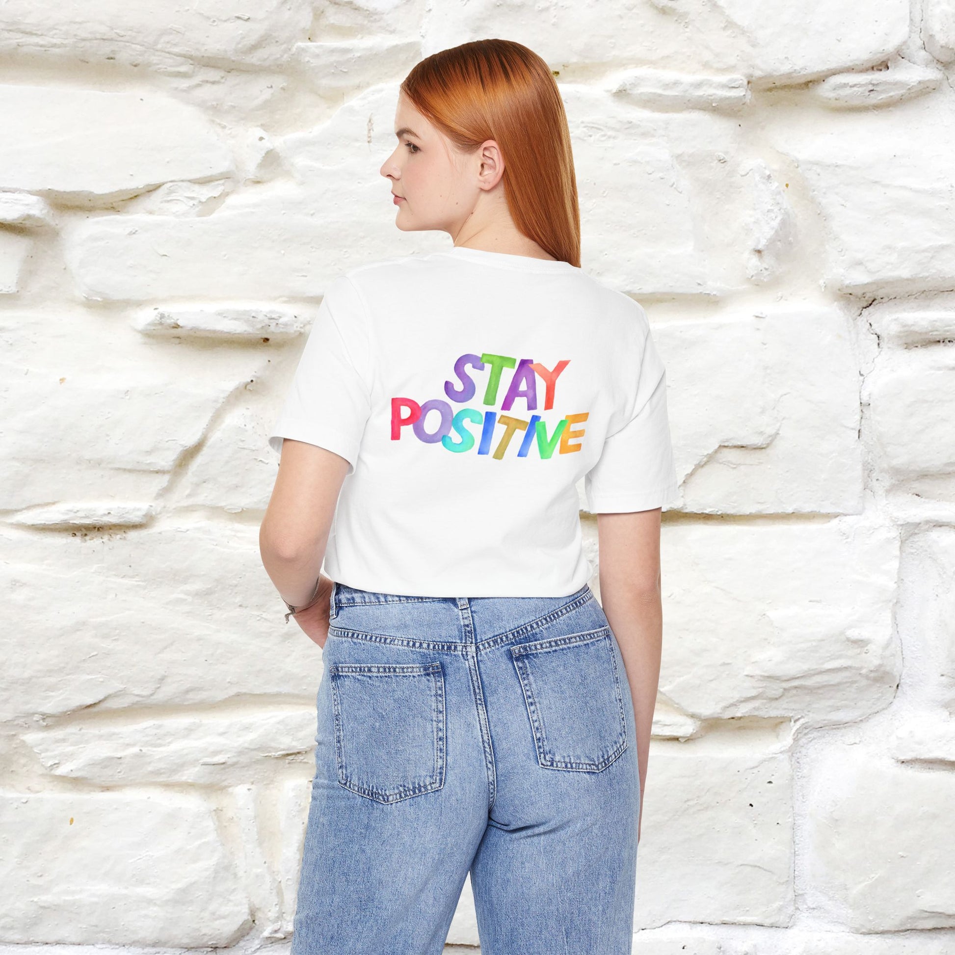 "Stay Positive'' Cat T-Shirt | Front & Back Design | Nunu&Miao Studio - Nunu&Miao Studio