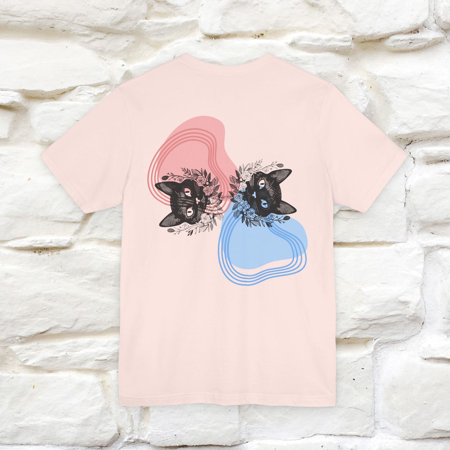 ''Pink and Blu'' Cat T-Shirt Front and Back Design | Nunu&Miao Studio - Nunu&Miao Studio