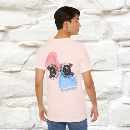 ''Pink and Blu'' Cat T-Shirt Front and Back Design | Nunu&Miao Studio - Nunu&Miao Studio