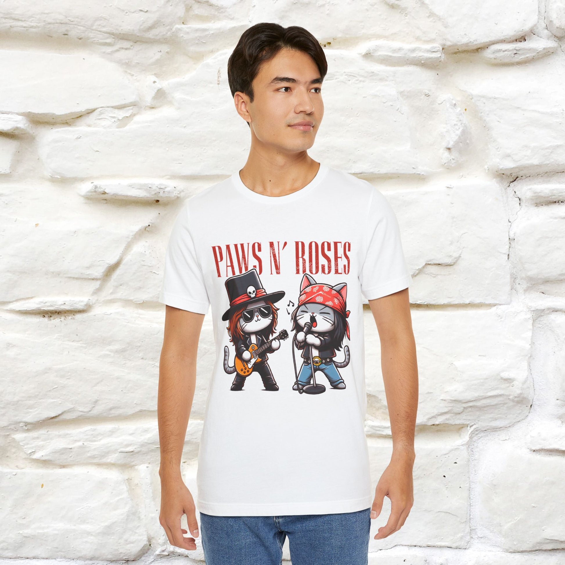 Paws N' Roses T-Shirt | Rock-Inspired Cat Lover  | Nunu&Miao Studio - Nunu&Miao Studio