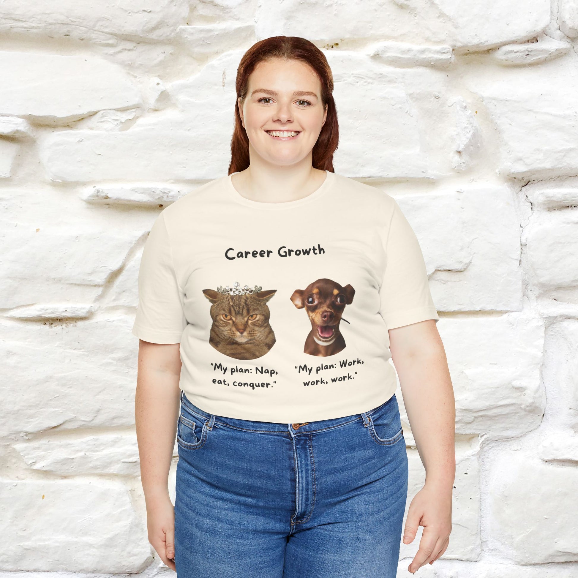 "Career Growth: Cat vs. Dog" | Cat T-Shirt | Nunu&Miao Studio - Nunu&Miao Studio