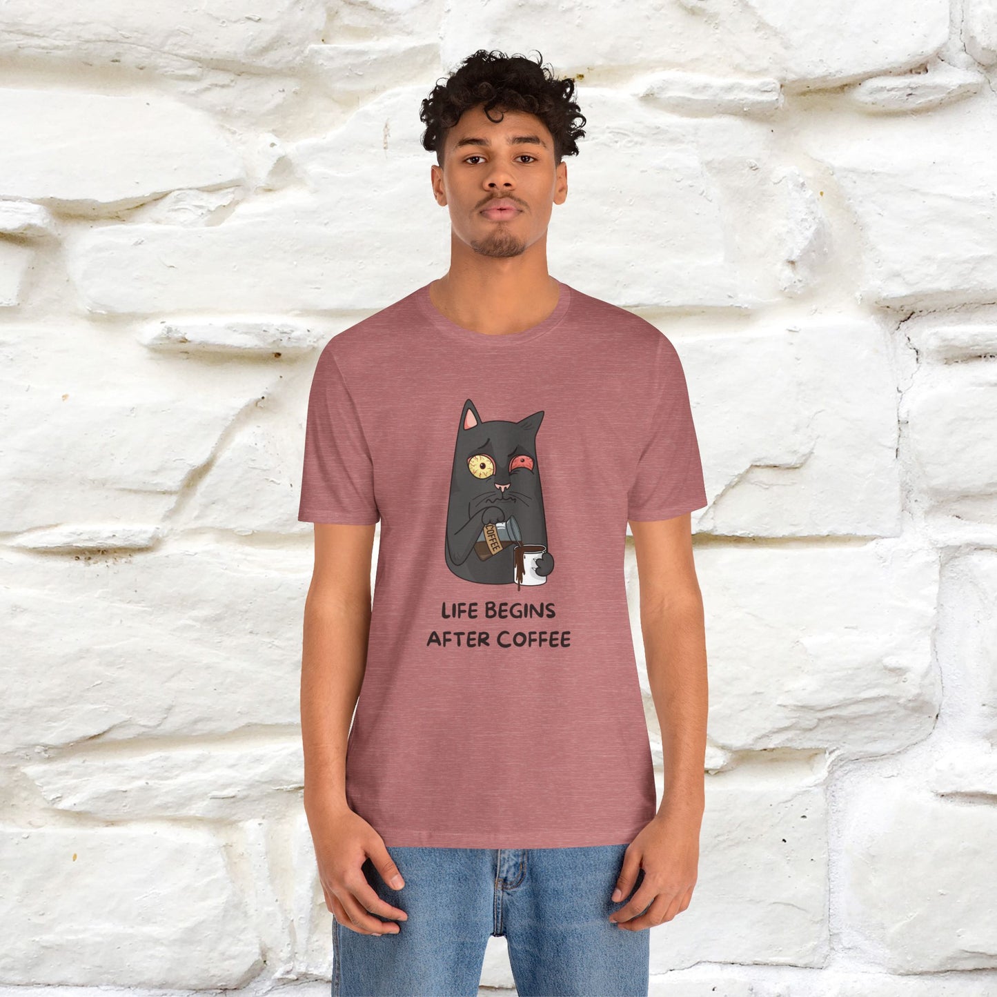 ''Life Begings After Coffe''  Cat T-shirt for Men and Women  100% Cotton* - Nunu&Miao Studio