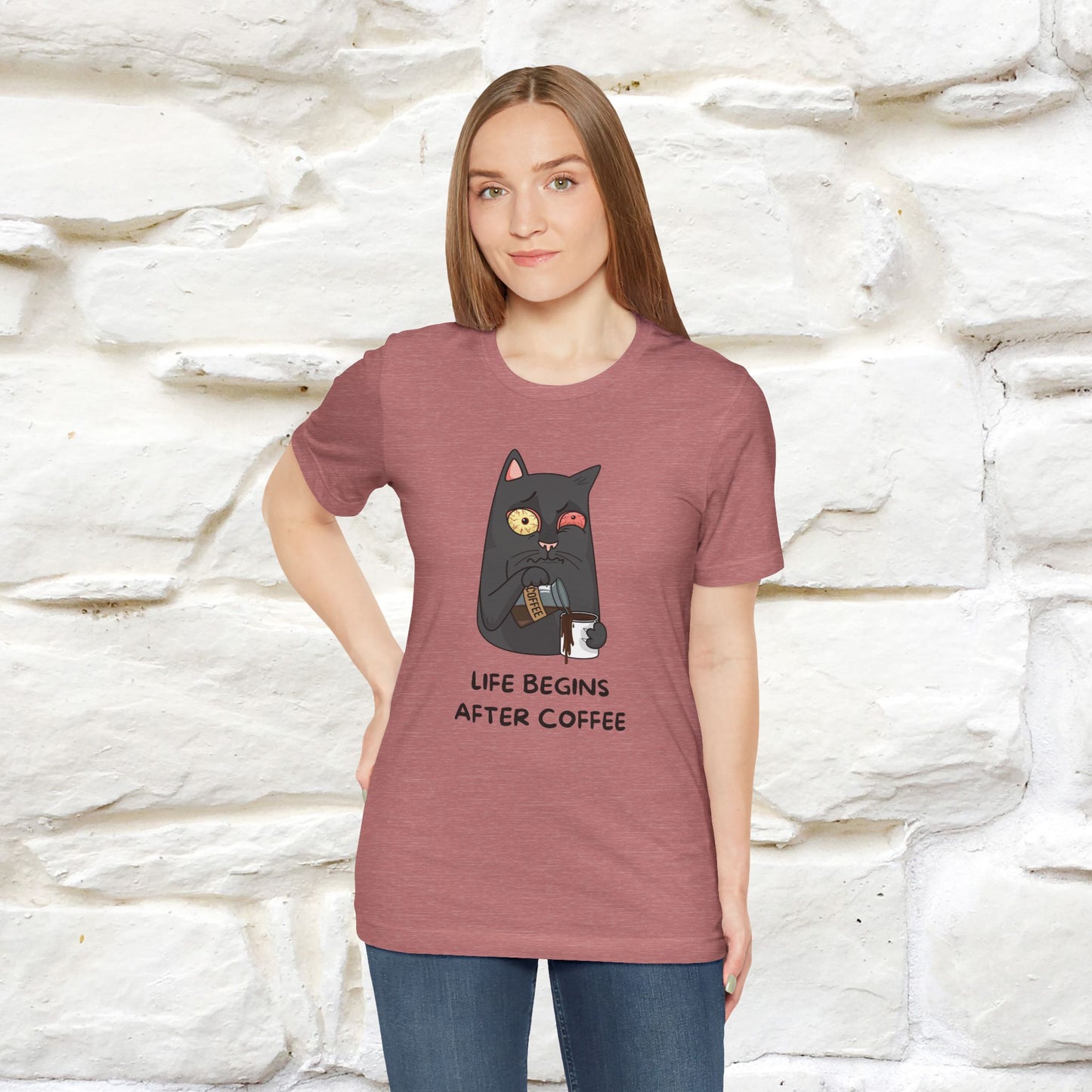 ''Life Begings After Coffe''  Cat T-shirt for Men and Women  100% Cotton* - Nunu&Miao Studio