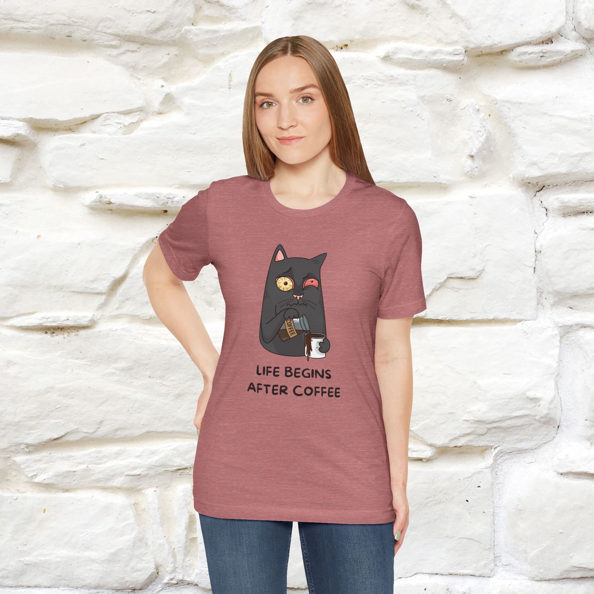 ''Life Begings After Coffe''  Cat T-shirt for Men and Women  100% Cotton* - Nunu&Miao Studio