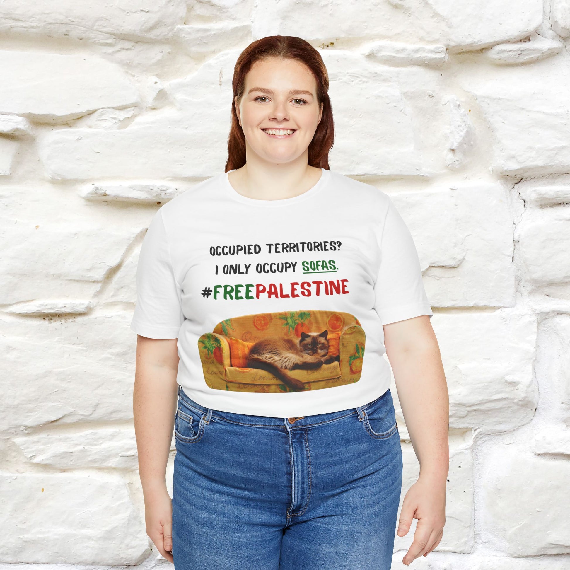 "Occupied territories?  I only occupy sofas. FreePalestine" Cat T-shirt |Nunu&Miao Studio - Nunu&Miao Studio