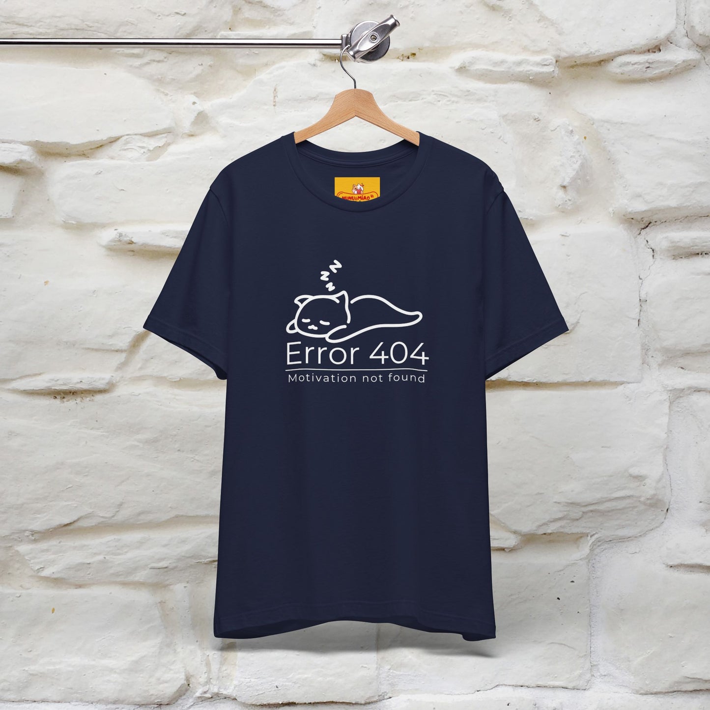 ''Error 404 Motivation Not Found'' Cat T-Shirt Front and Back Design | Nunu&Miao Studio - Nunu&Miao Studio