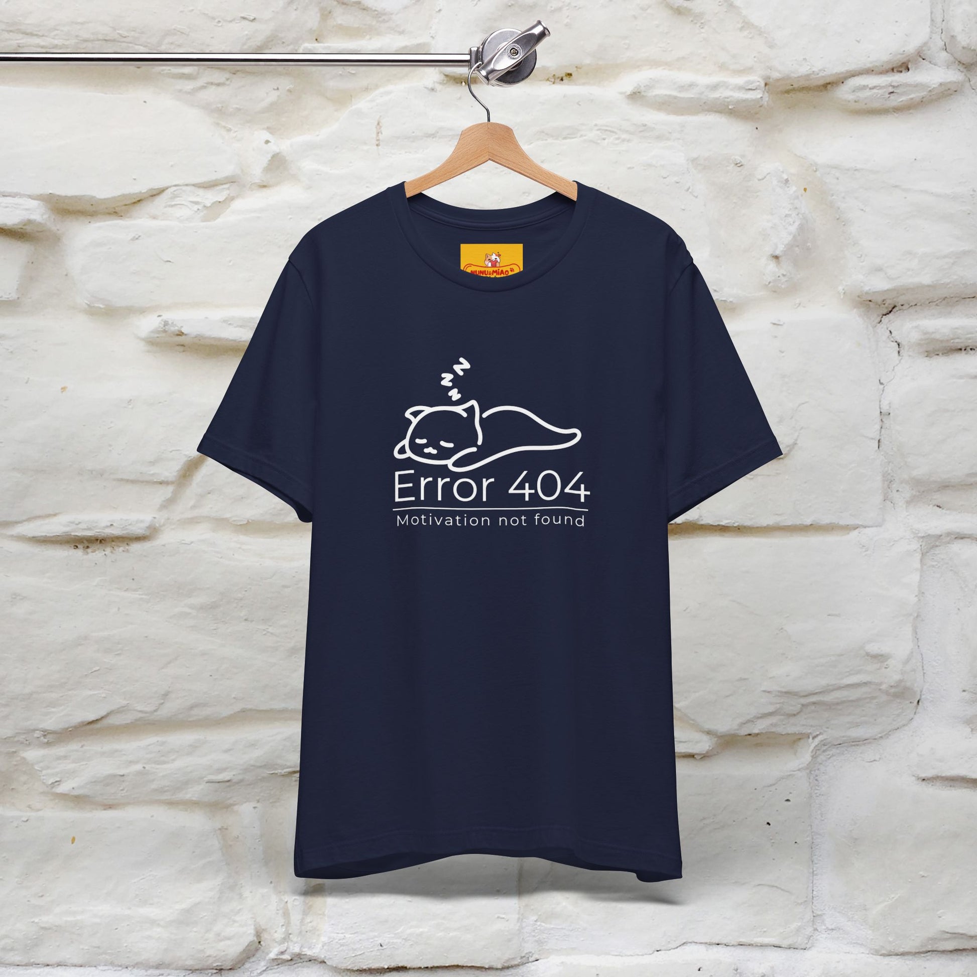 ''Error 404 Motivation Not Found'' Cat T-Shirt Front and Back Design | Nunu&Miao Studio - Nunu&Miao Studio