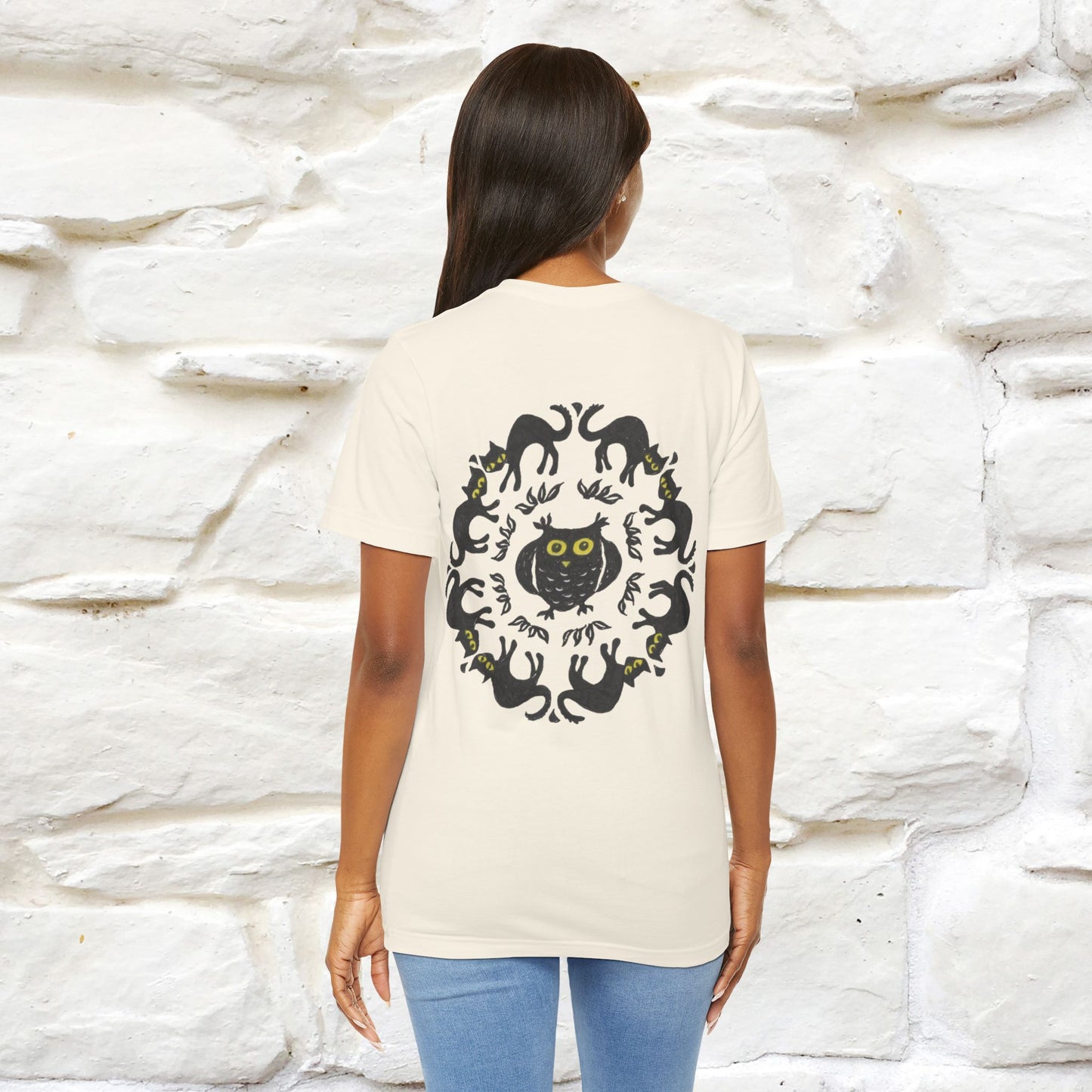 ''Black Cat Circle'' Cat T-Shirt Front and Back Design | Nunu&Miao Studio - Nunu&Miao Studio