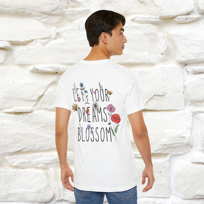 "Let Your Dreams Blossom'' Cat T-Shirt Front and Back Design | Nunu&Miao Studio - Nunu&Miao Studio