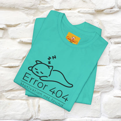 ''Error 404 Motivation Not Found'' Cat T-Shirt Front and Back Design | Nunu&Miao Studio - Nunu&Miao Studio