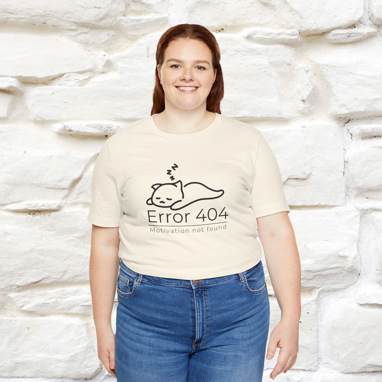 ''Error 404 Motivation Not Found'' Cat T-Shirt Front and Back Design | Nunu&Miao Studio - Nunu&Miao Studio