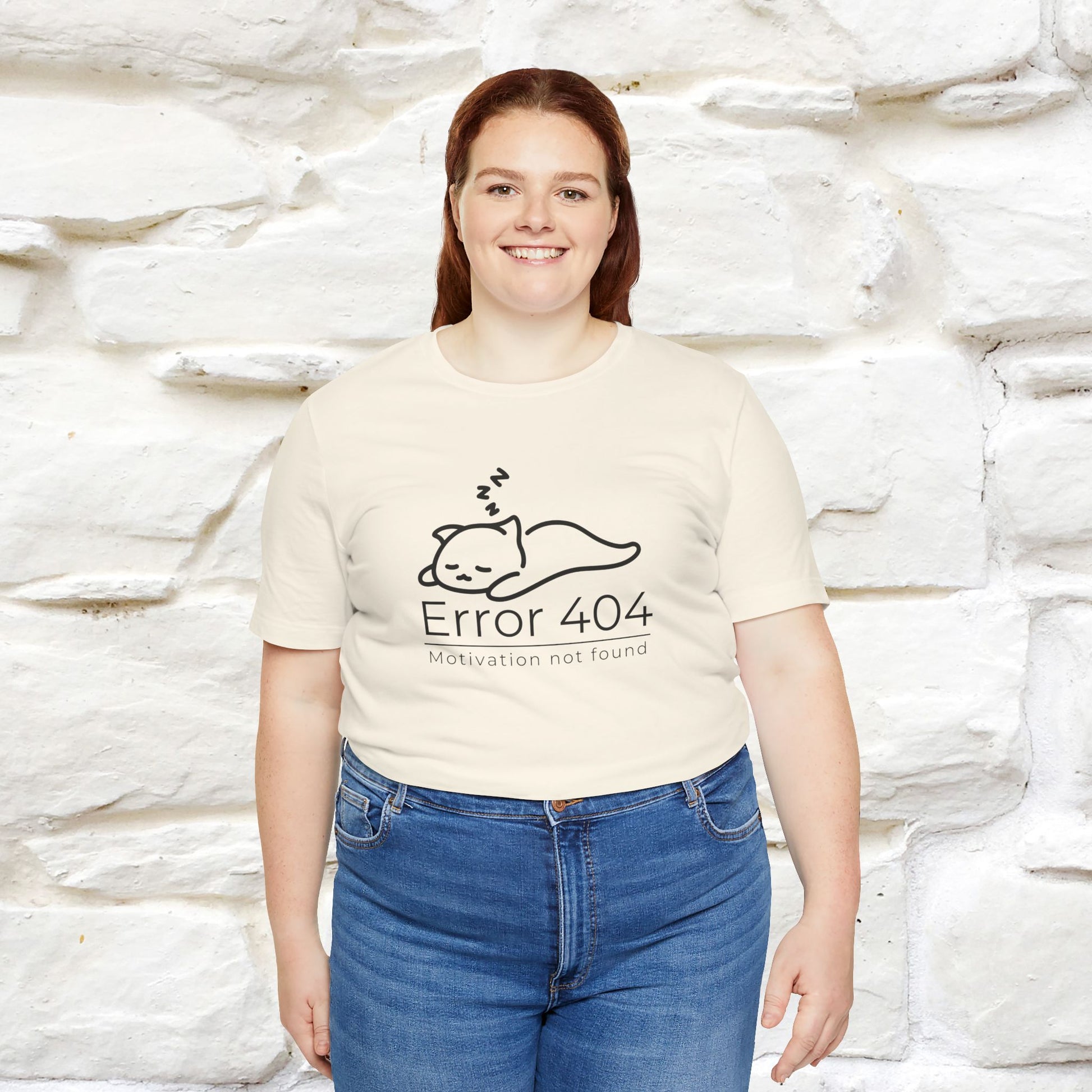 ''Error 404 Motivation Not Found'' Cat T-Shirt Front and Back Design | Nunu&Miao Studio - Nunu&Miao Studio