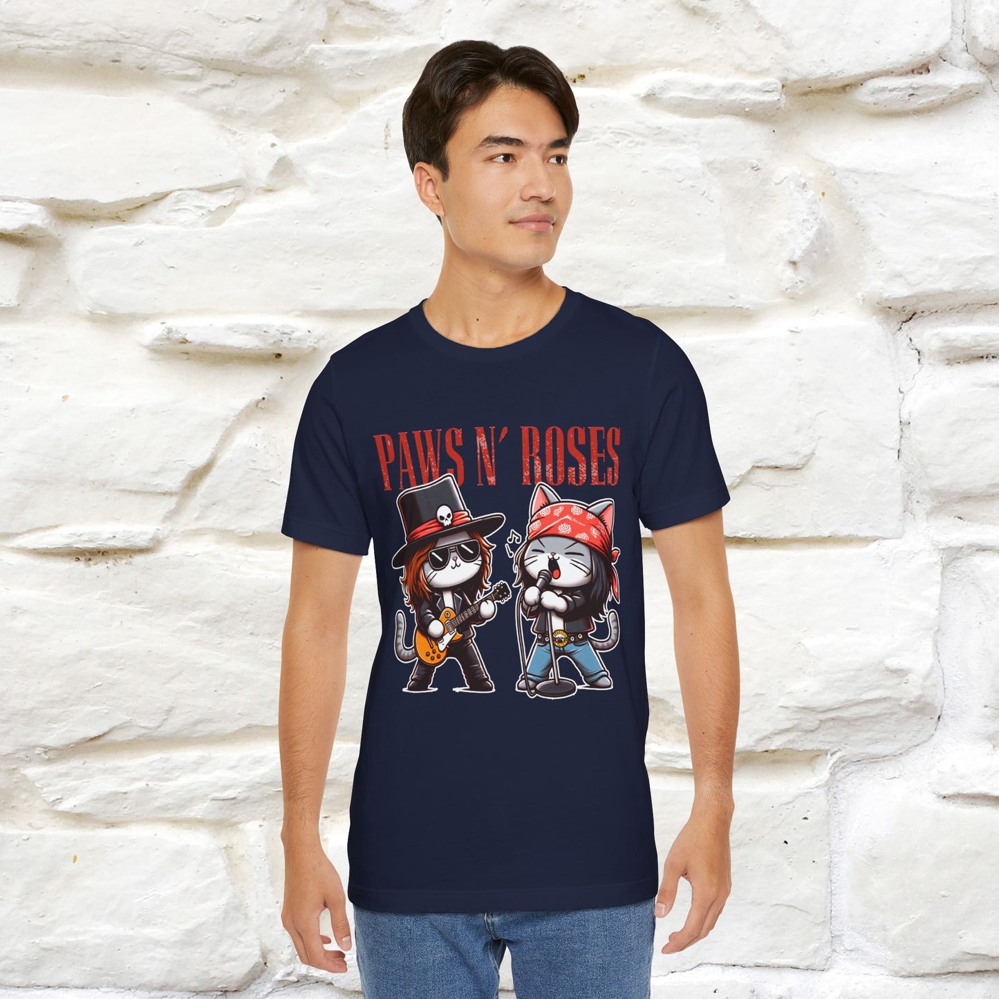 Paws N' Roses T-Shirt | Rock-Inspired Cat Lover  | Nunu&Miao Studio - Nunu&Miao Studio