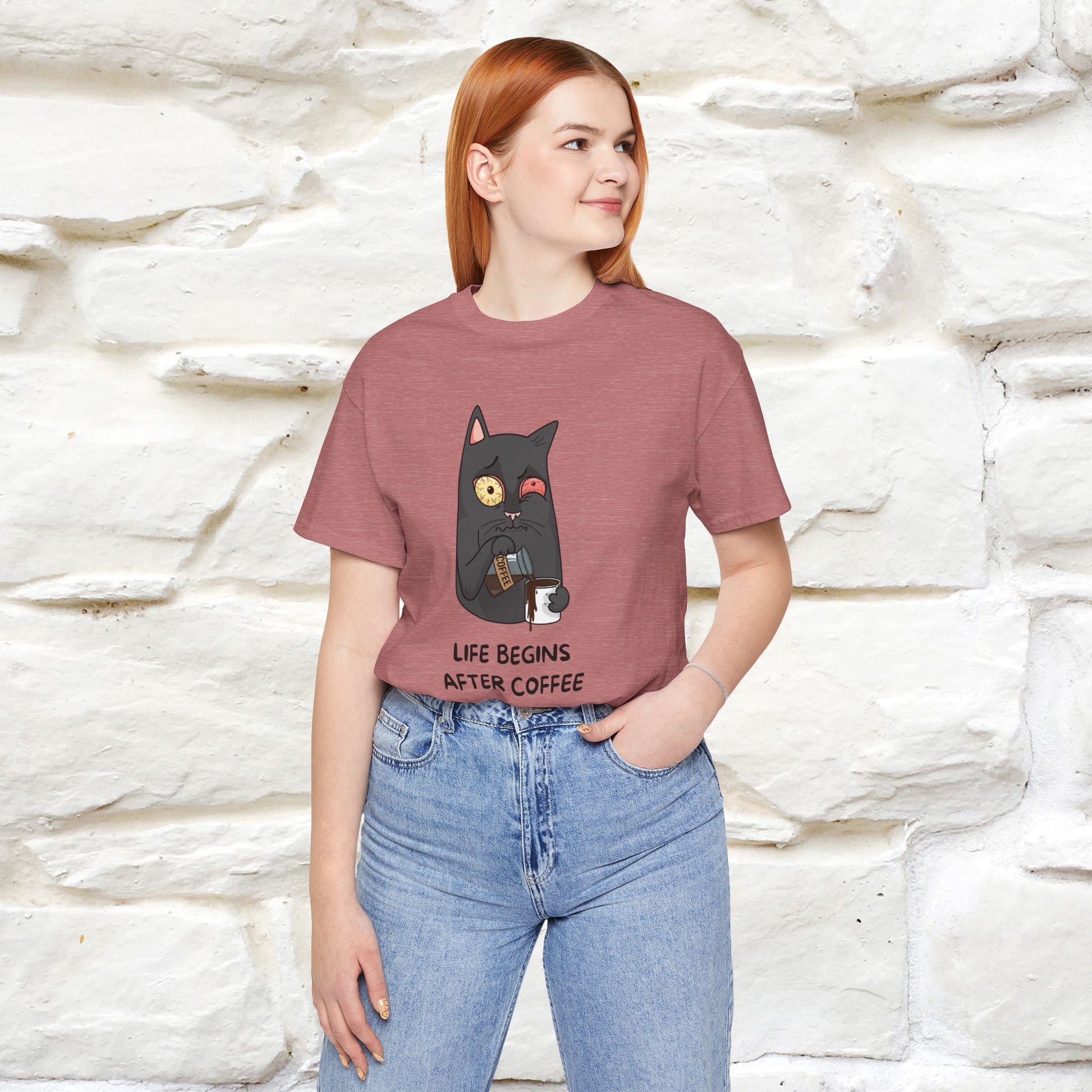 ''Life Begings After Coffe''  Cat T-shirt for Men and Women  100% Cotton* - Nunu&Miao Studio