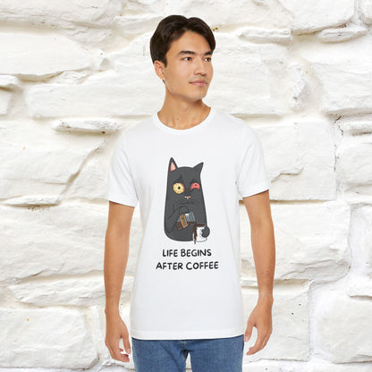 ''Life Begings After Coffe''  Cat T-shirt for Men and Women  100% Cotton*