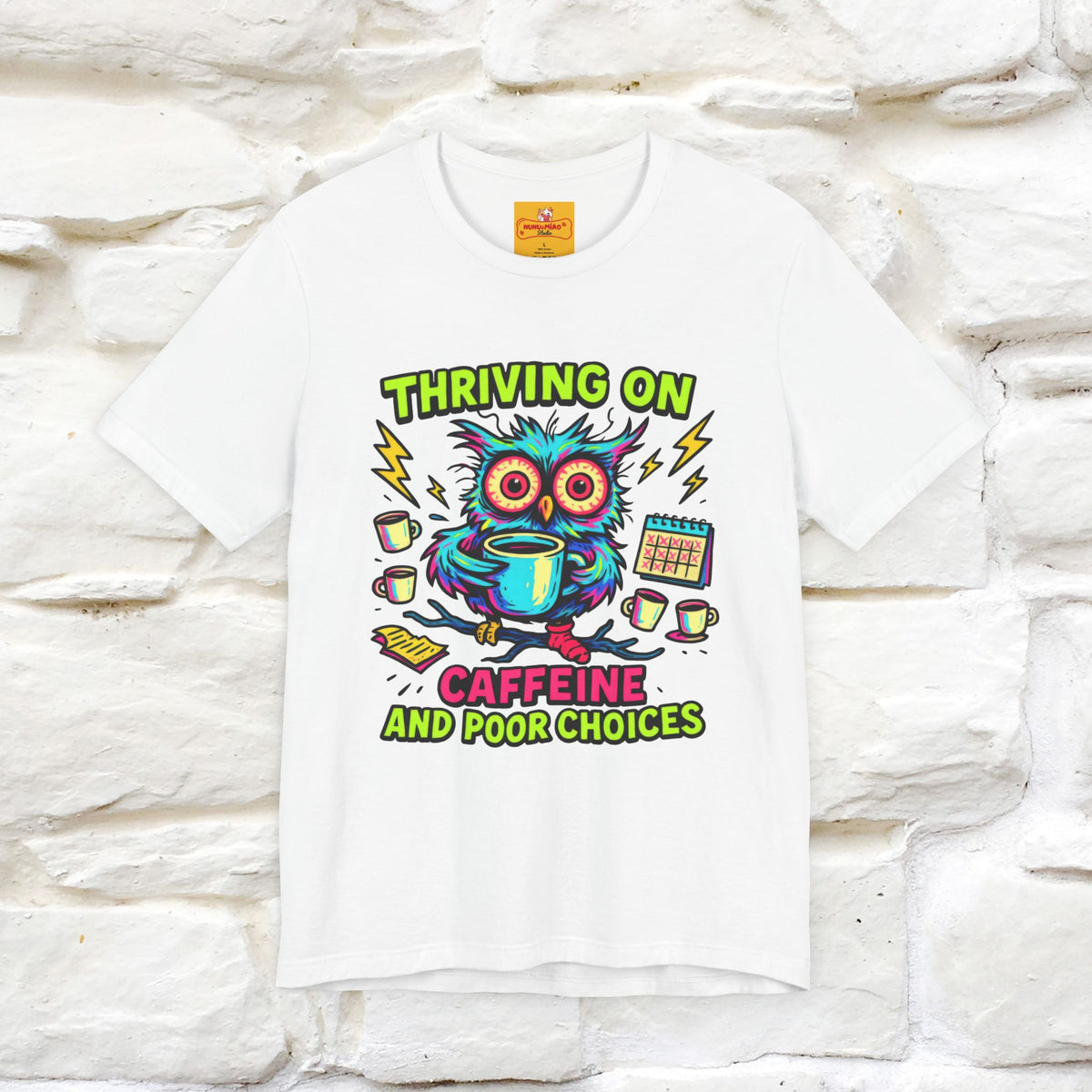 ''Thriving On Caffeine And Poor Choices''|  Sarcastic Cat T-Shirt | Nunu&Miao Studio