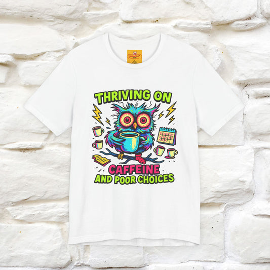 ''Thriving On Caffeine And Poor Choices''|  Sarcastic Cat T-Shirt | Nunu&Miao Studio