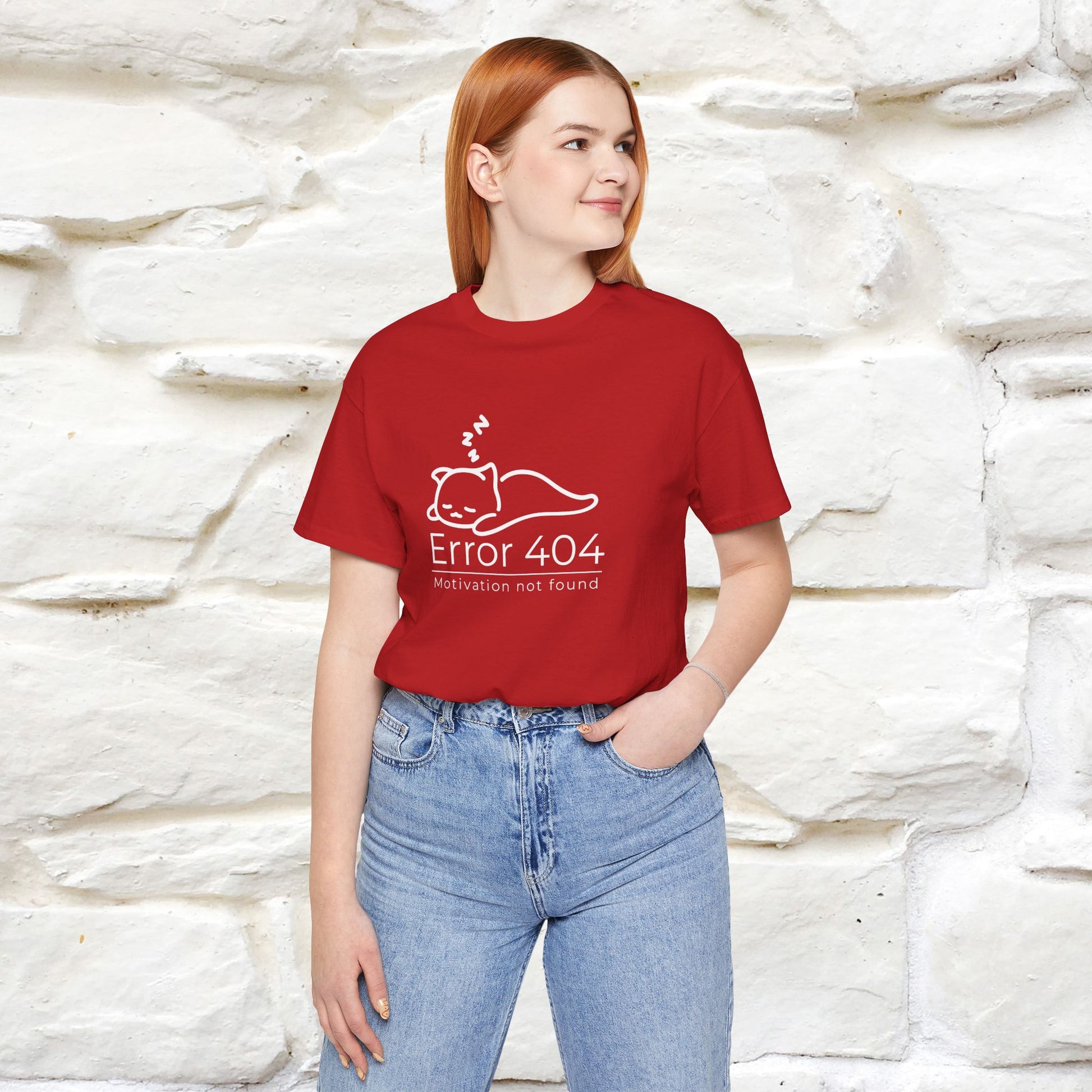 ''Error 404 Motivation Not Found'' Cat T-Shirt Front and Back Design | Nunu&Miao Studio - Nunu&Miao Studio