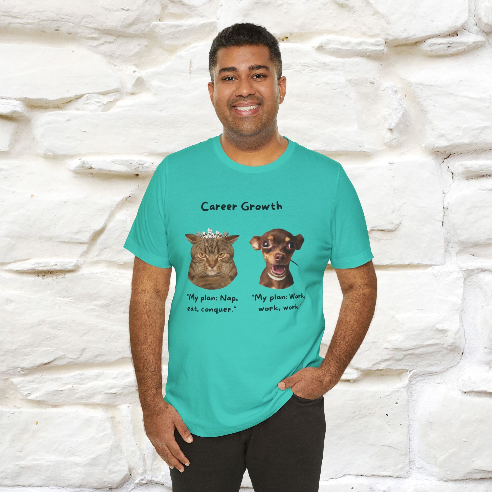 "Career Growth: Cat vs. Dog" | Cat T-Shirt | Nunu&Miao Studio - Nunu&Miao Studio