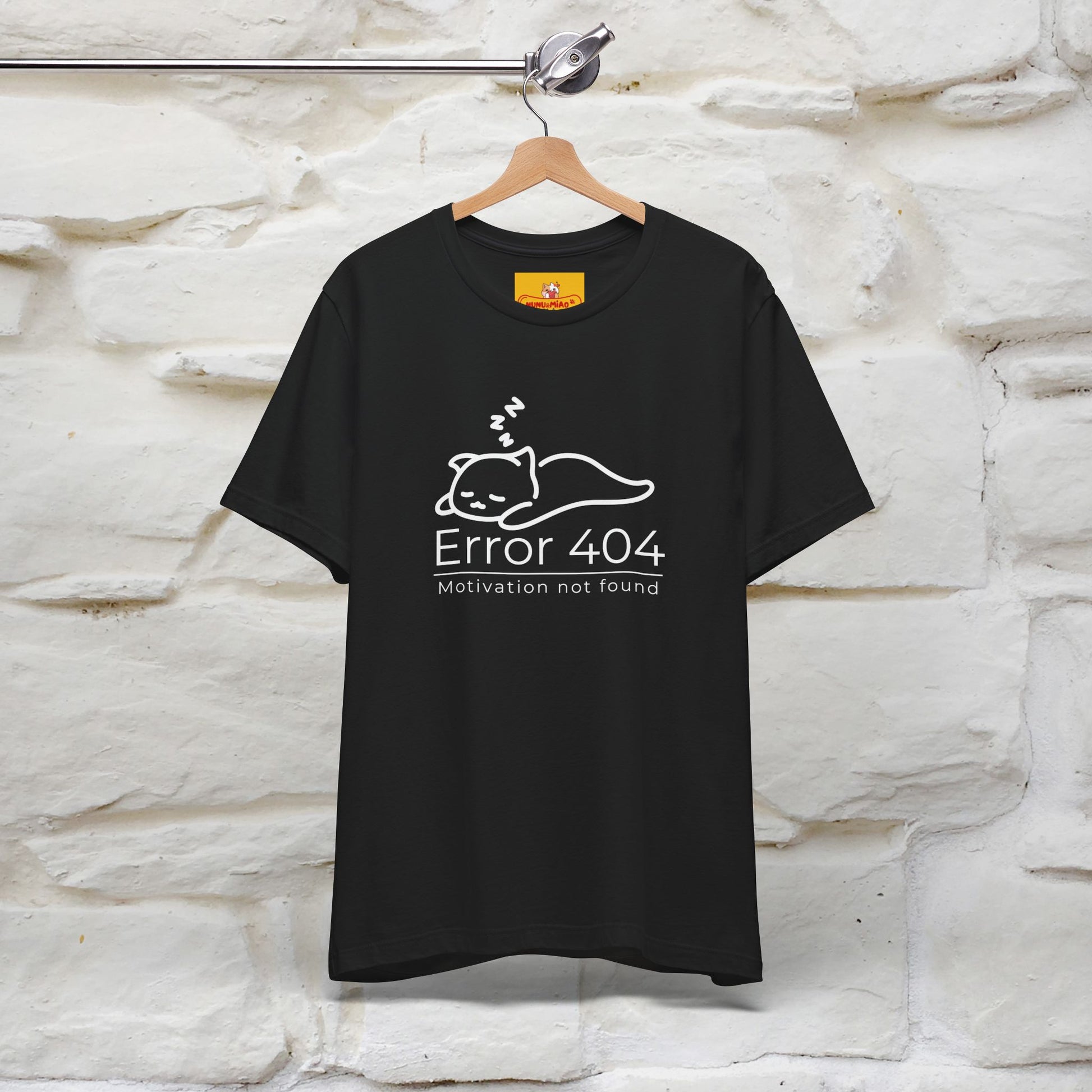 ''Error 404 Motivation Not Found'' Cat T-Shirt Front and Back Design | Nunu&Miao Studio - Nunu&Miao Studio