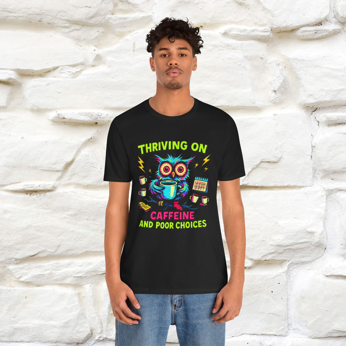 ''Thriving On Caffeine And Poor Choices''|  Sarcastic Cat T-Shirt | Nunu&Miao Studio