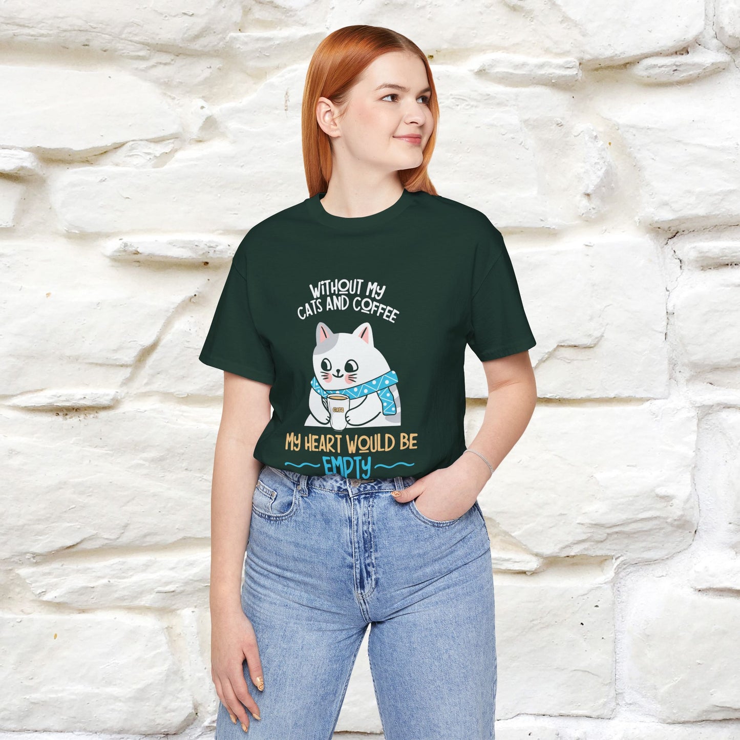 "Without My Cats and Coffee, My Heart Would Be Empty" Cat T-shirt | Nunu&Miao Studio - Nunu&Miao Studio