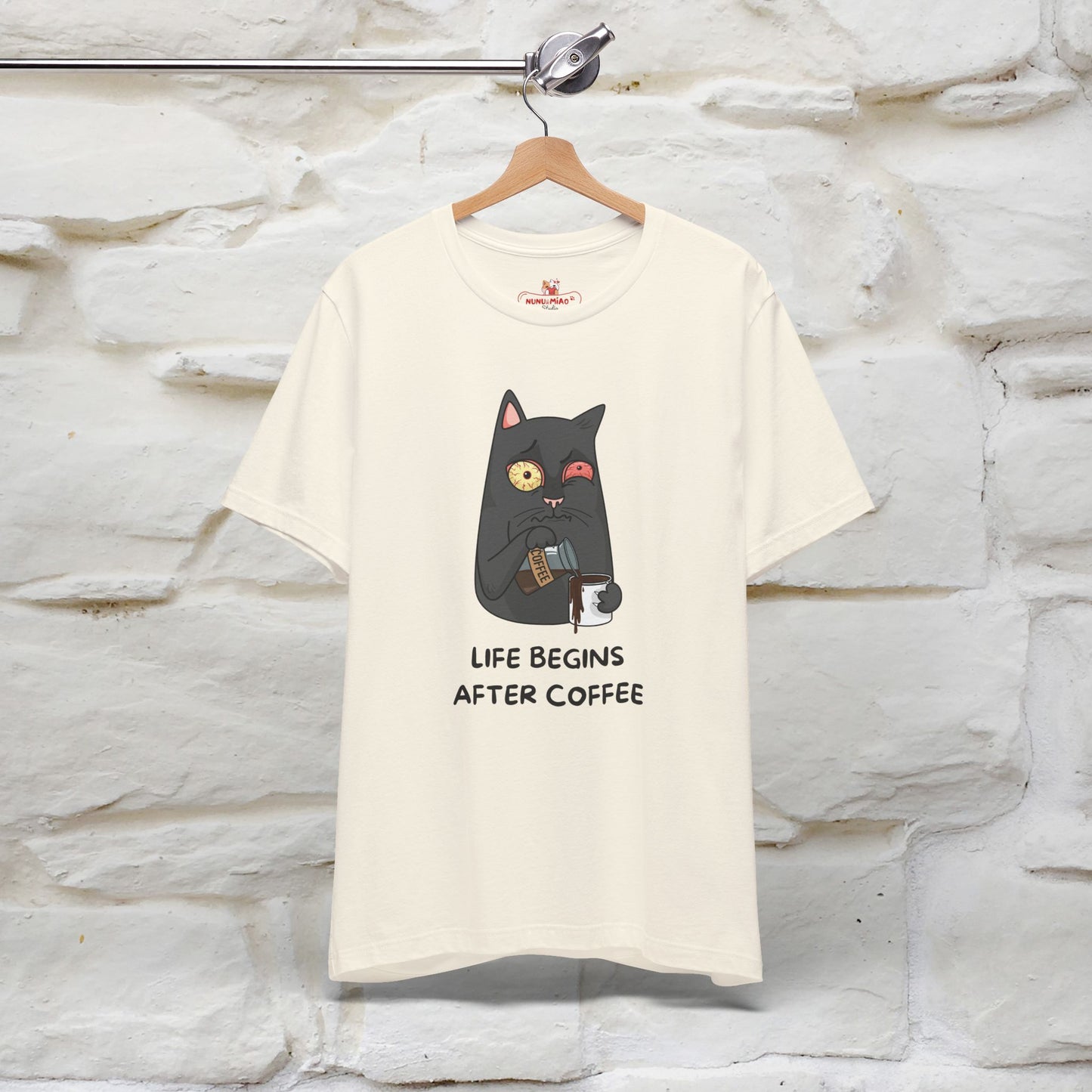 ''Life Begings After Coffe''  Cat T-shirt for Men and Women  100% Cotton* - Nunu&Miao Studio