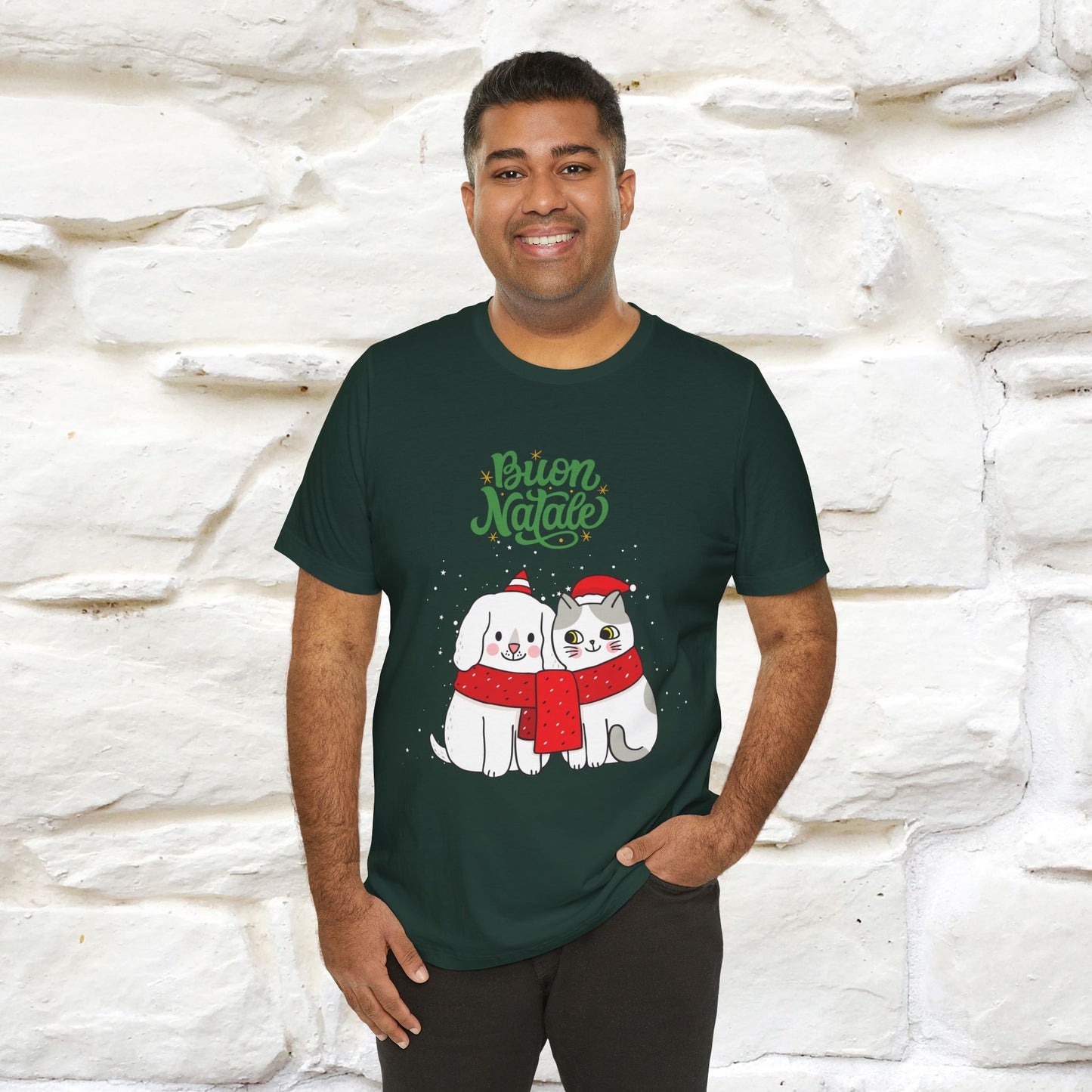 ''Buon Natale Cat and Dog'' Christmas T-shirt  | Nunu&Miao Studio - Nunu&Miao Studio