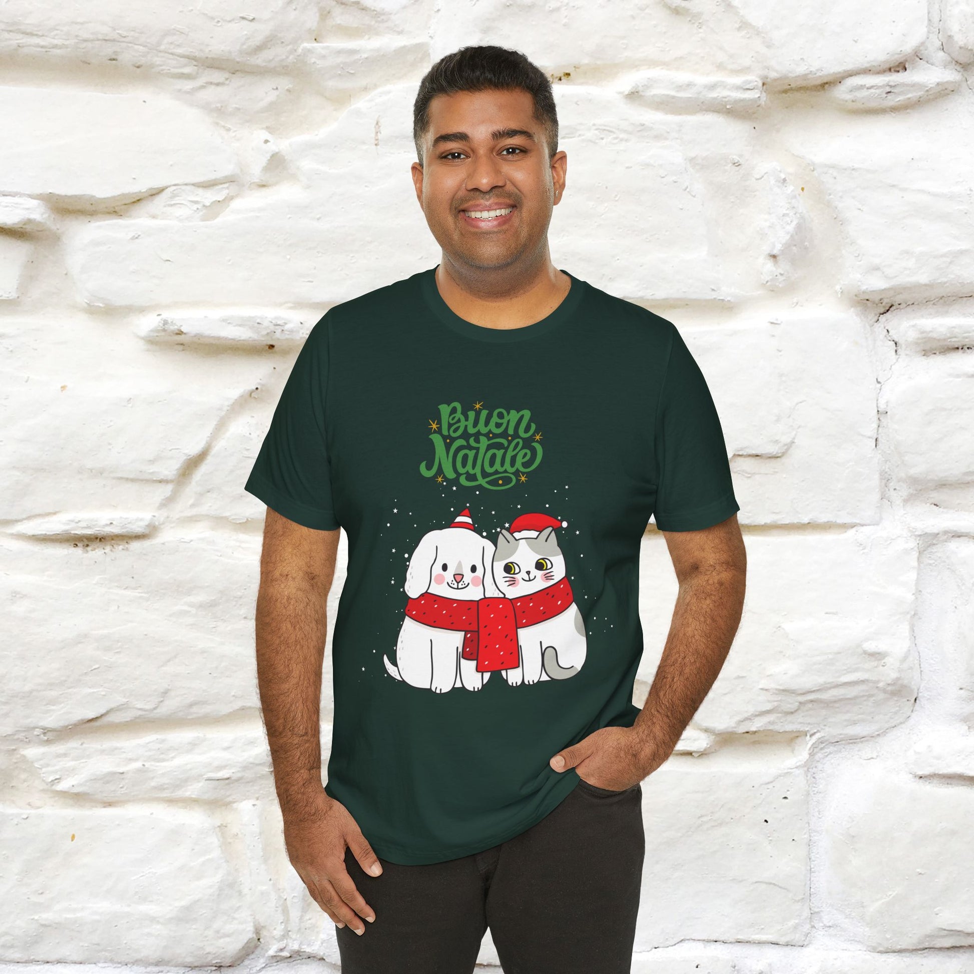 ''Buon Natale Cat and Dog'' Christmas T-shirt  | Nunu&Miao Studio - Nunu&Miao Studio