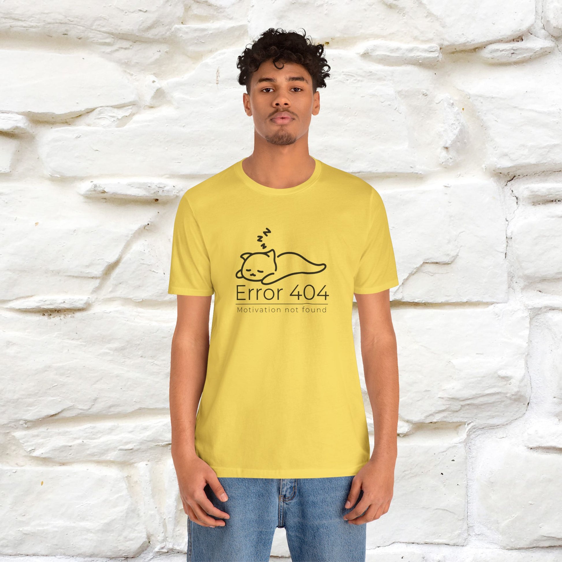 ''Error 404 Motivation Not Found'' Cat T-Shirt Front and Back Design | Nunu&Miao Studio - Nunu&Miao Studio