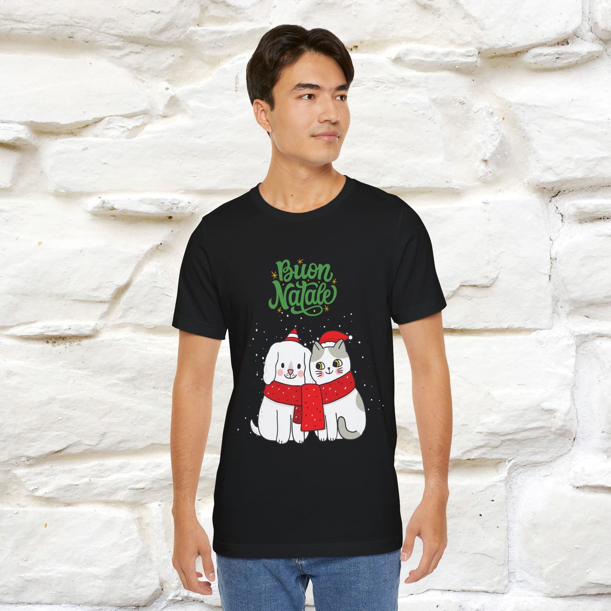 ''Buon Natale Cat and Dog'' Christmas T-shirt  | Nunu&Miao Studio - Nunu&Miao Studio