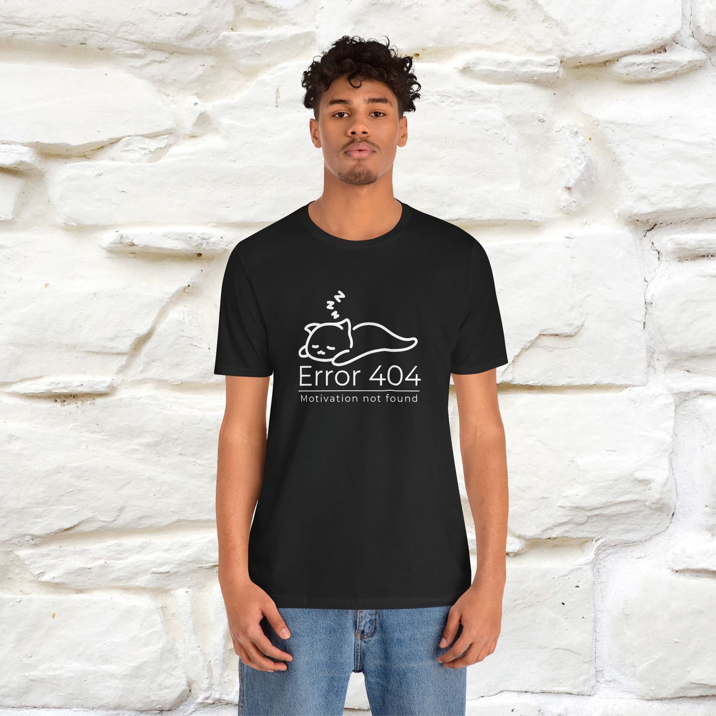 ''Error 404 Motivation Not Found'' Cat T-Shirt Front and Back Design | Nunu&Miao Studio - Nunu&Miao Studio