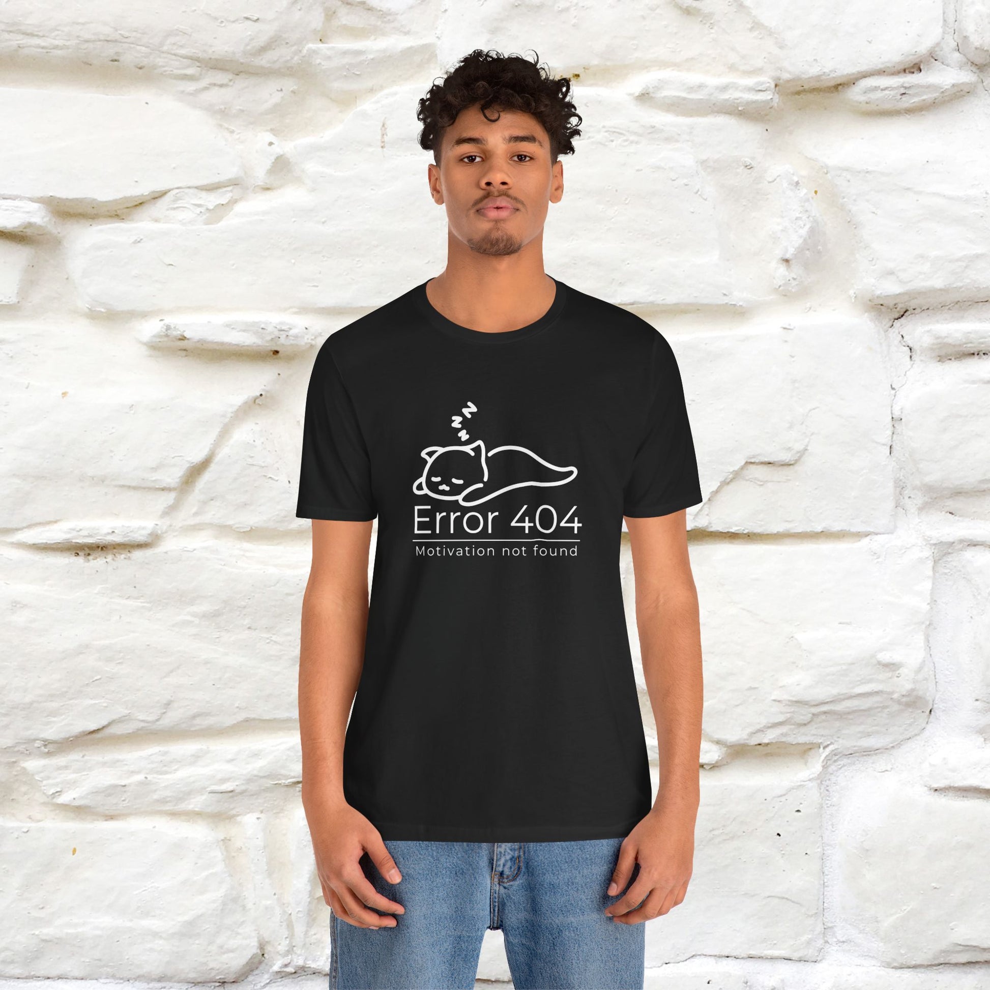 ''Error 404 Motivation Not Found'' Cat T-Shirt Front and Back Design | Nunu&Miao Studio - Nunu&Miao Studio