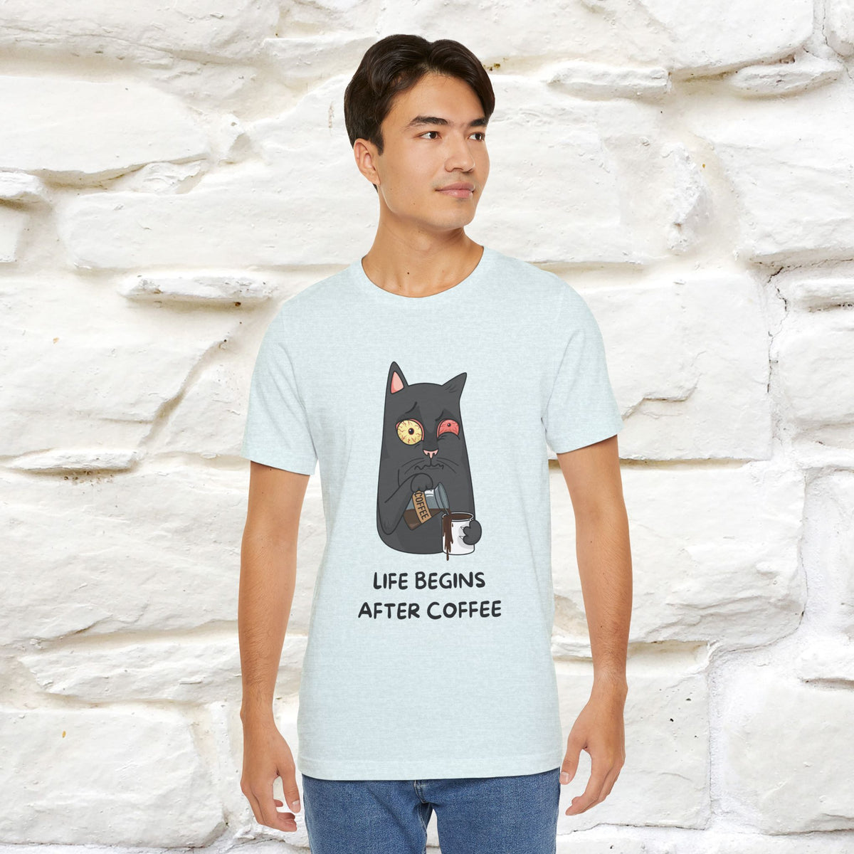''Life Begings After Coffe''  Cat T-shirt for Men and Women  100% Cotton*