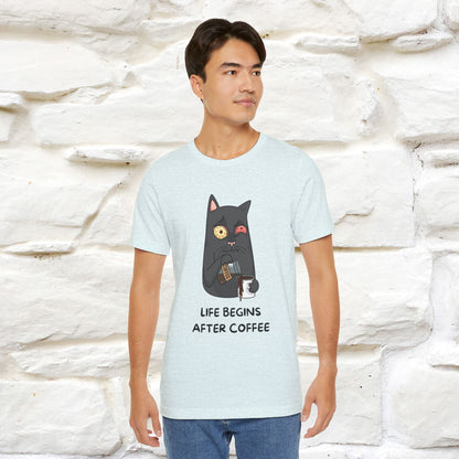 ''Life Begings After Coffe''  Cat T-shirt for Men and Women  100% Cotton*