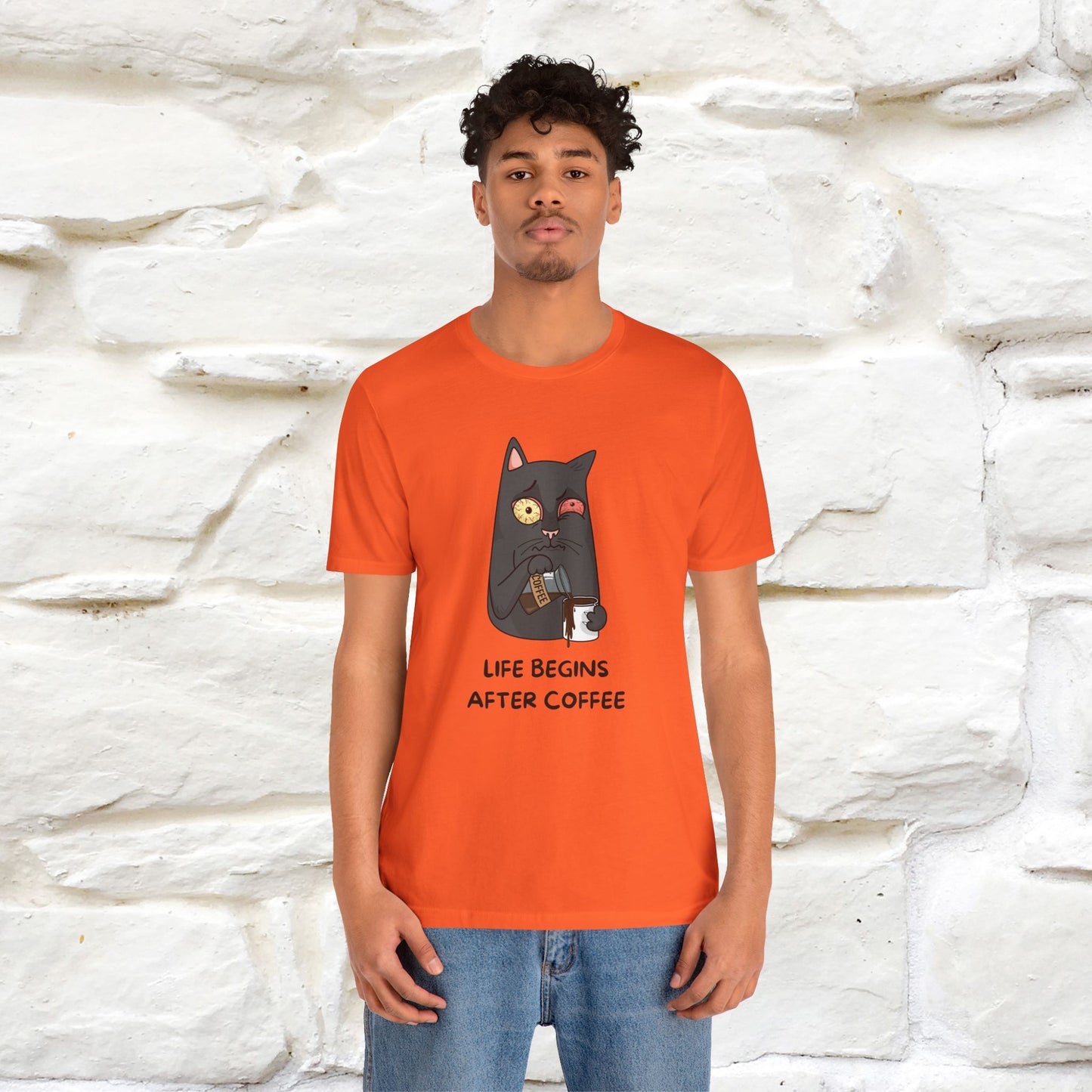 ''Life Begings After Coffe''  Cat T-shirt for Men and Women  100% Cotton* - Nunu&Miao Studio